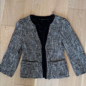 Nanette Lepore Black and Gray Tweed Blazer, Size 0